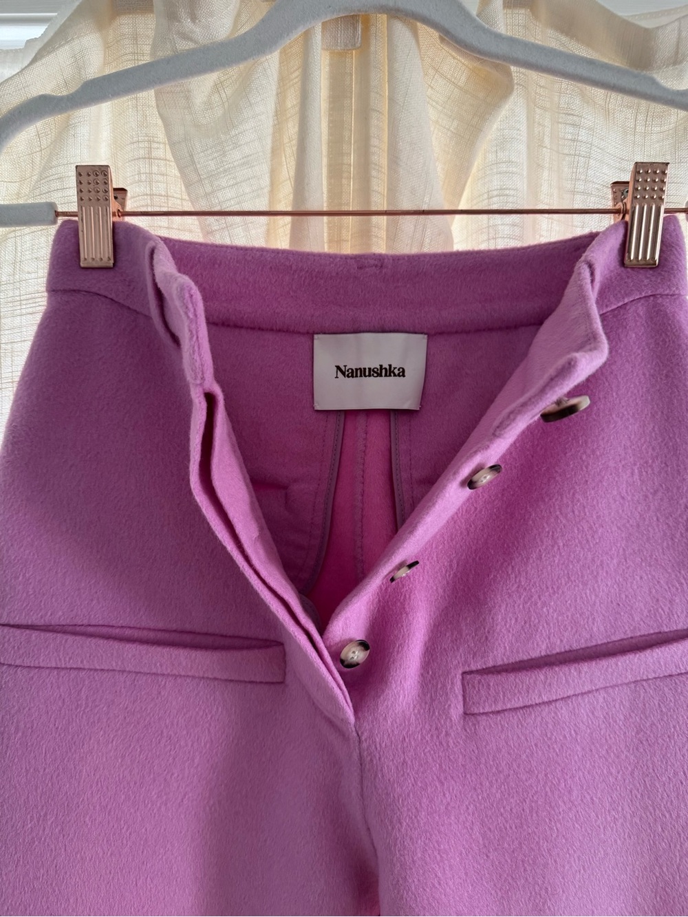 Nanushka Pink Flannel Button Fly Wide Leg Trousers Size XS 25" Waist - Picture 3 of 13